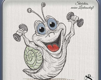 JD Snail Gym Embroidery Design | Fitness Snail | Sketchie Style | Joycii Design - AD 21 - Animal Sports Calendar
