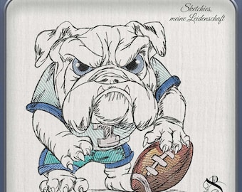 JD Quarterback Stickdatei | Sport Bulldogge | Sketchiestyle | Joycii Design-AD 26 -Tierischer Sportkalender