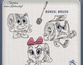 Embroidery file - JD Rollenhelden E14 Sketchies my passion toilet paper banderole