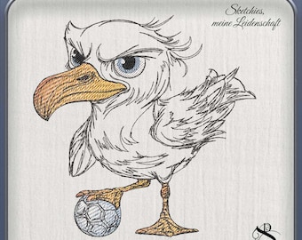 JD Seagull Soccer Stickdatei | Fussball Möwe| Sketchiestyle | Joycii Design-AD 28 -Tierischer Sportkalender