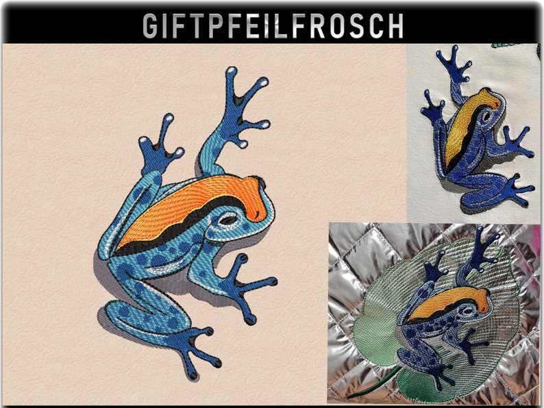 Giftpfeilfrosch in zwei Größen für den 13x18 Rahmen Stickdatei Bild 1