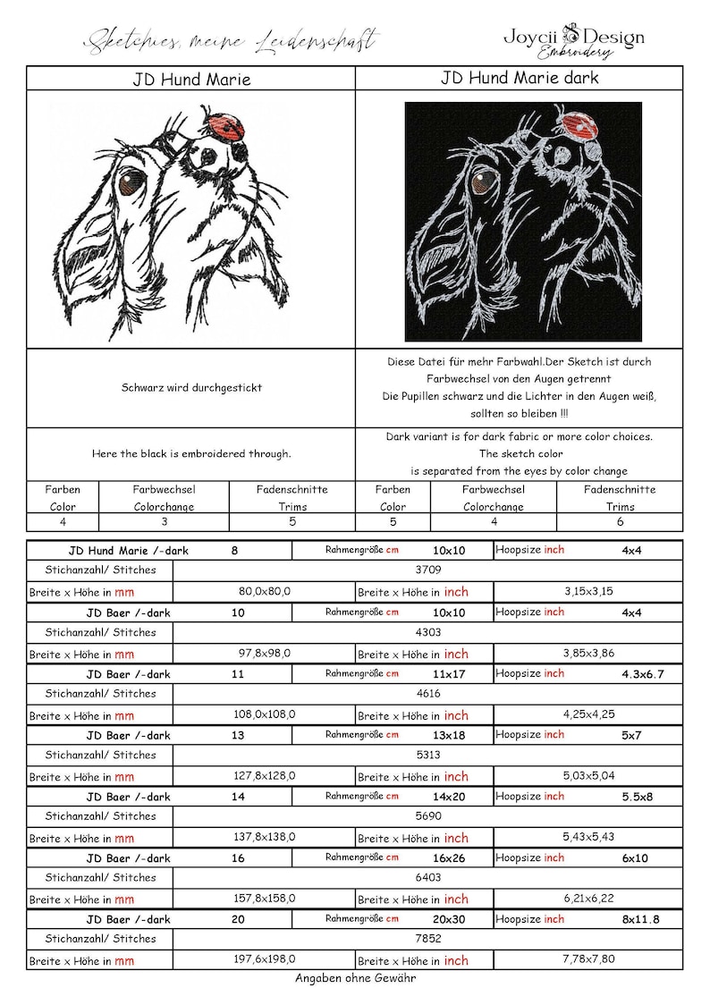 Stickdatei JD Hund Marie No.52 Sketchies meine Leidenschaft Bild 2
