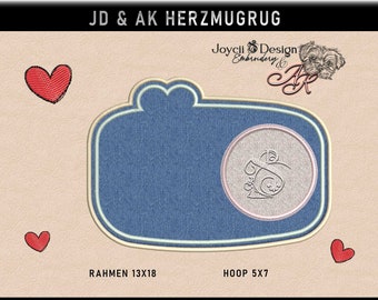 Embroidery file -JD & AK Heart Mugrug 13x18/ 5x7- Addon No.7 - Sketchies my passion