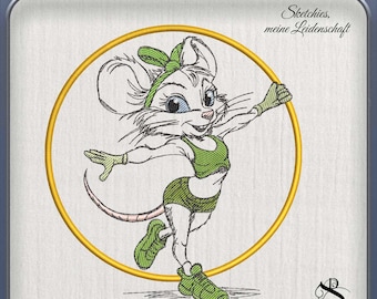 JD Mausi HulaHoop Stickdatei | Fitness Maus | Sketchiestyle | Joycii Design-AD 19 -Tierischer Sportkalender