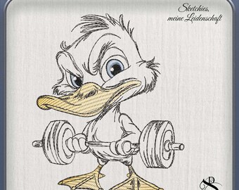 JD Ente Stark Stickdatei | Fitness Ente | Sketchiestyle | Joycii Design-AD 18 -Tierischer Sportkalender