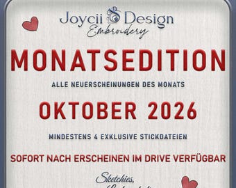 Joycii Design Monthly Edition October 2026 | Digital Machine Embroidery Files