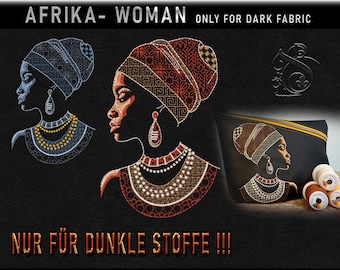 Africa Woman embroidery file for dark fabrics