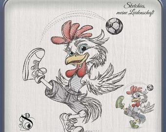 JD RooStar – Sportlicher Hahn mit Ball | Sketchiestyle | Joycii Design-AD 30 -Tierischer Sportkalender