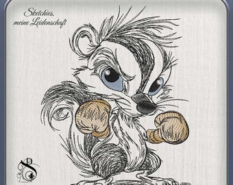 JD Skunk Tyson – Boxer Stinktier | Sketchiestyle | Joycii Design-AD 39 -Tierischer Sportkalender