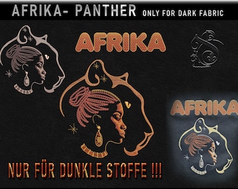 Africa Panther embroidery file for dark fabrics