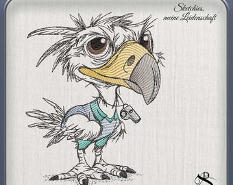 JD Schiedsrichter Stickdatei | Sport Geier | Sketchiestyle | Joycii Design-AD 27 -Tierischer Sportkalender