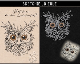 Stickdatei -JD Eule -No.33 Sketchies meine Leidenschaft