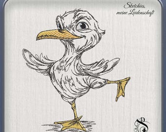 JD Seagull Hampel Stickdatei | Yoga Möwe | Sketchiestyle | Joycii Design-AD 12 -Tierischer Sportkalender