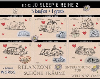 Embroidery file -JD Sleepies Series 2 --Bundle 5+1 Sketchies my passion *Sleepie7-12*