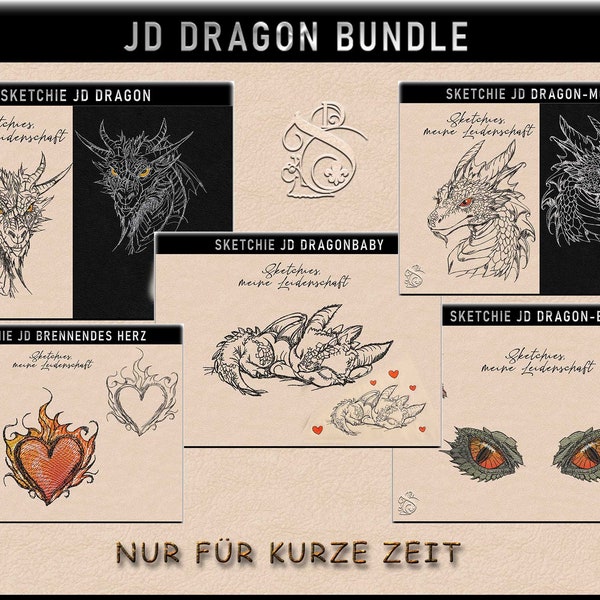 Stickdatei - JD Dragon-Bundle Fantasy- Sketchies meine Leidenschaft