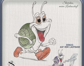 JD Rennschnecke Stickdatei | Fitness Schnecke | Sketchiestyle | Joycii Design-AD 22 -Tierischer Sportkalender