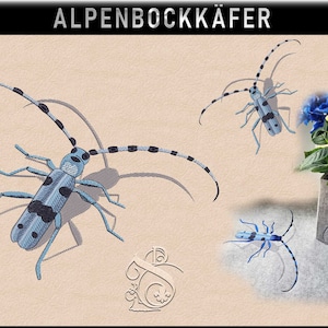 Alpine Longhorn Beetle Embroidery File in 5 Sizes