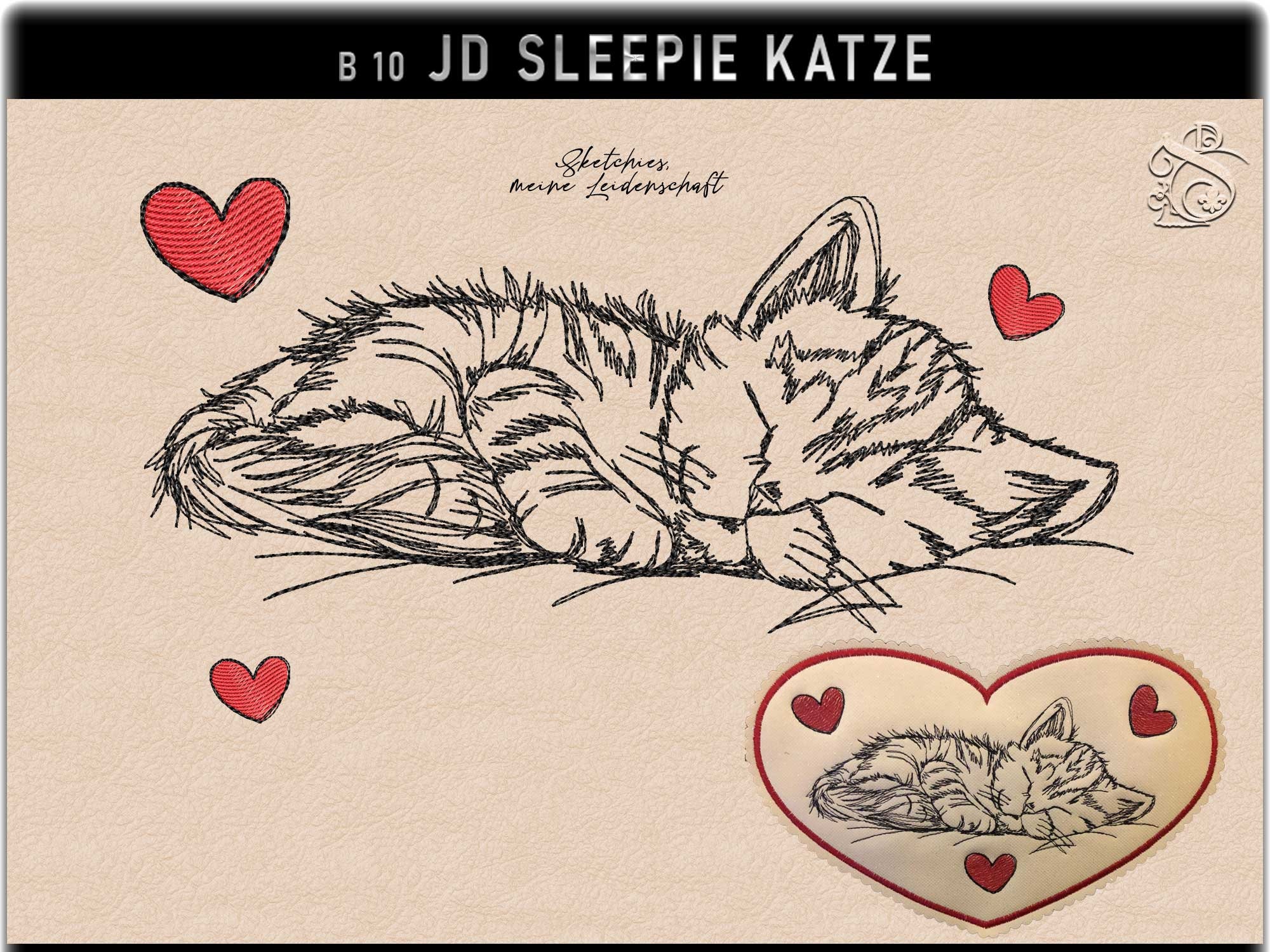 Embroidery file -JD Sleepie Cat B10 Sketchies my passion