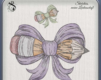 JD Kritzel de Luxe – Sketchie Bleistift mit Schleife- Stickdatei- Joycii Design- DA3