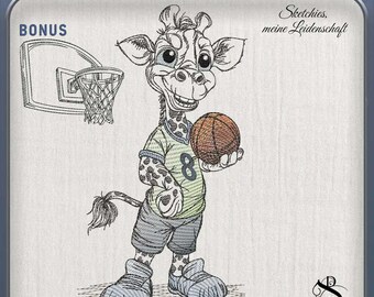 JD Shooting Guard – Giraffe mit Basketball | Sketchiestyle | Joycii Design-AD 29 -Tierischer Sportkalender