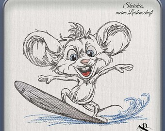 JD Surfer Maus – Maus auf Surfbrett | Sketchiestyle | Joycii Design-AD 35 -Tierischer Sportkalender