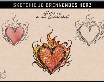 Stickdatei -JD Brennendes Herz-No 1 Love- Sketchies meine Leidenschaft