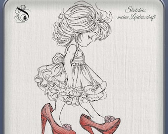 Stickdatei -JD Great Girlie CA19 Mädchen mit Highheels Sketchies meine Leidenschaft