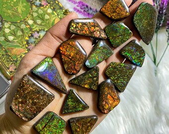 Gemstone For Ring Flashy Fire Ammolite Oval Cabochon Natural Canadian Ammolite Cabochon Free From