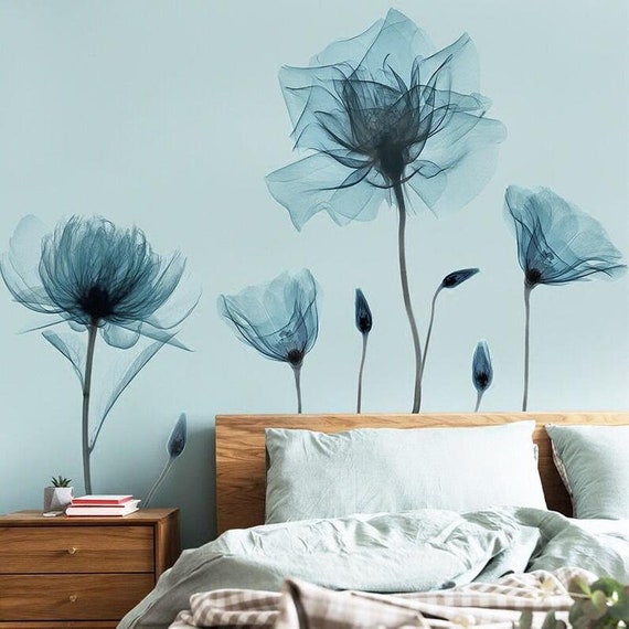 Sale Blue Lotus Flower Wall Sticker Elegant Flower Wall Etsy