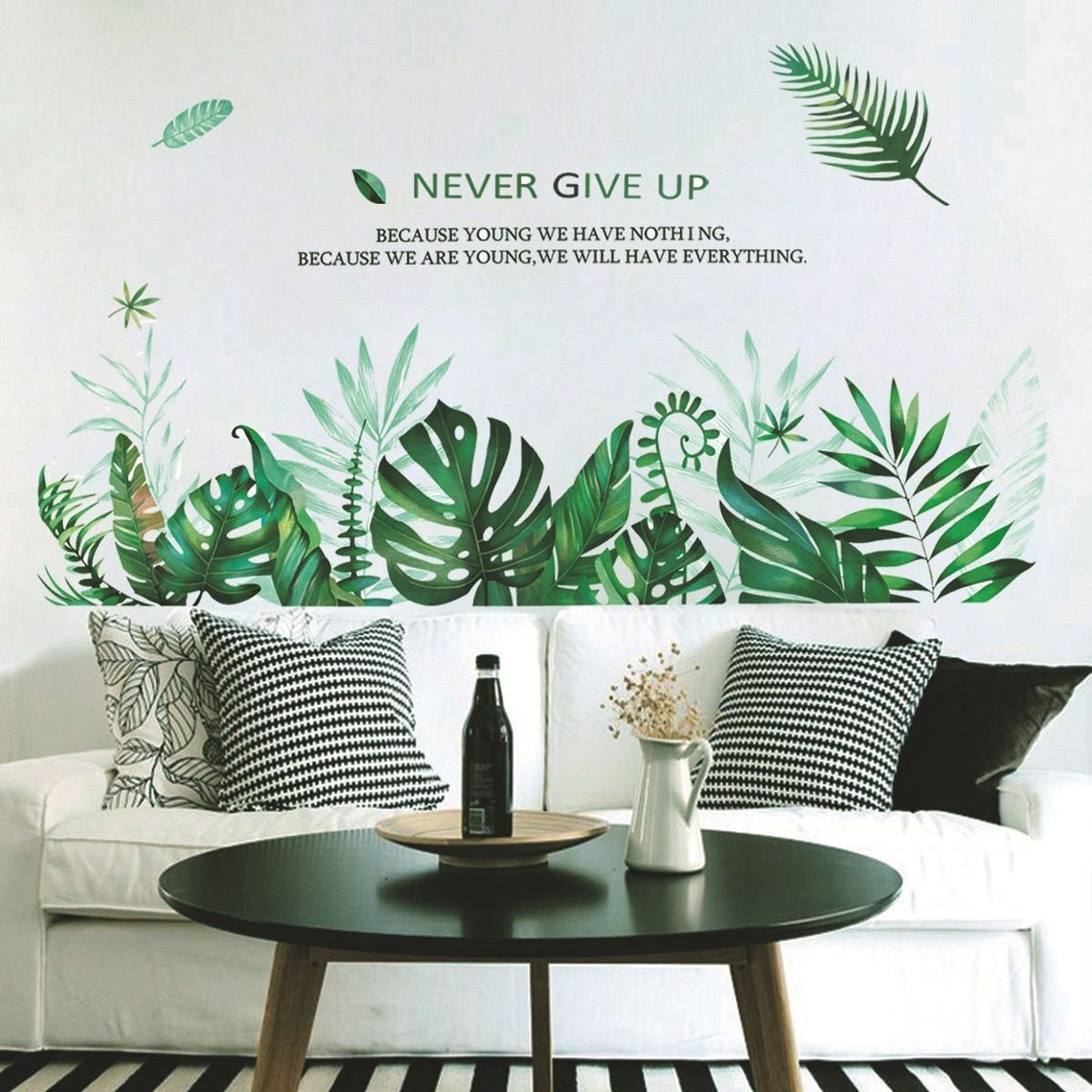 Groene bladeren met citaten muur sticker blad planten Muur
