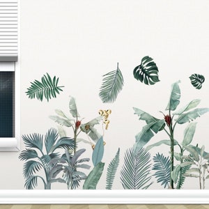 beautiful green leaf bird-Tropical Plant Bird Sticker Monstera Wall Sticker Bird Decal Bedroom Children's Room Bathroom Glass Decal