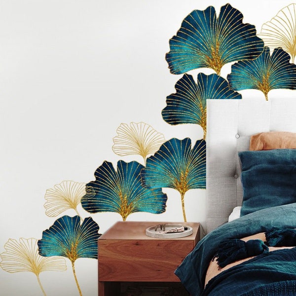 Green Ginkgo Leaf Flowers Wall Stickers Sofa Bedroom Room Decor  Living Room Art Mural Diy Home Decoration Wallpaper