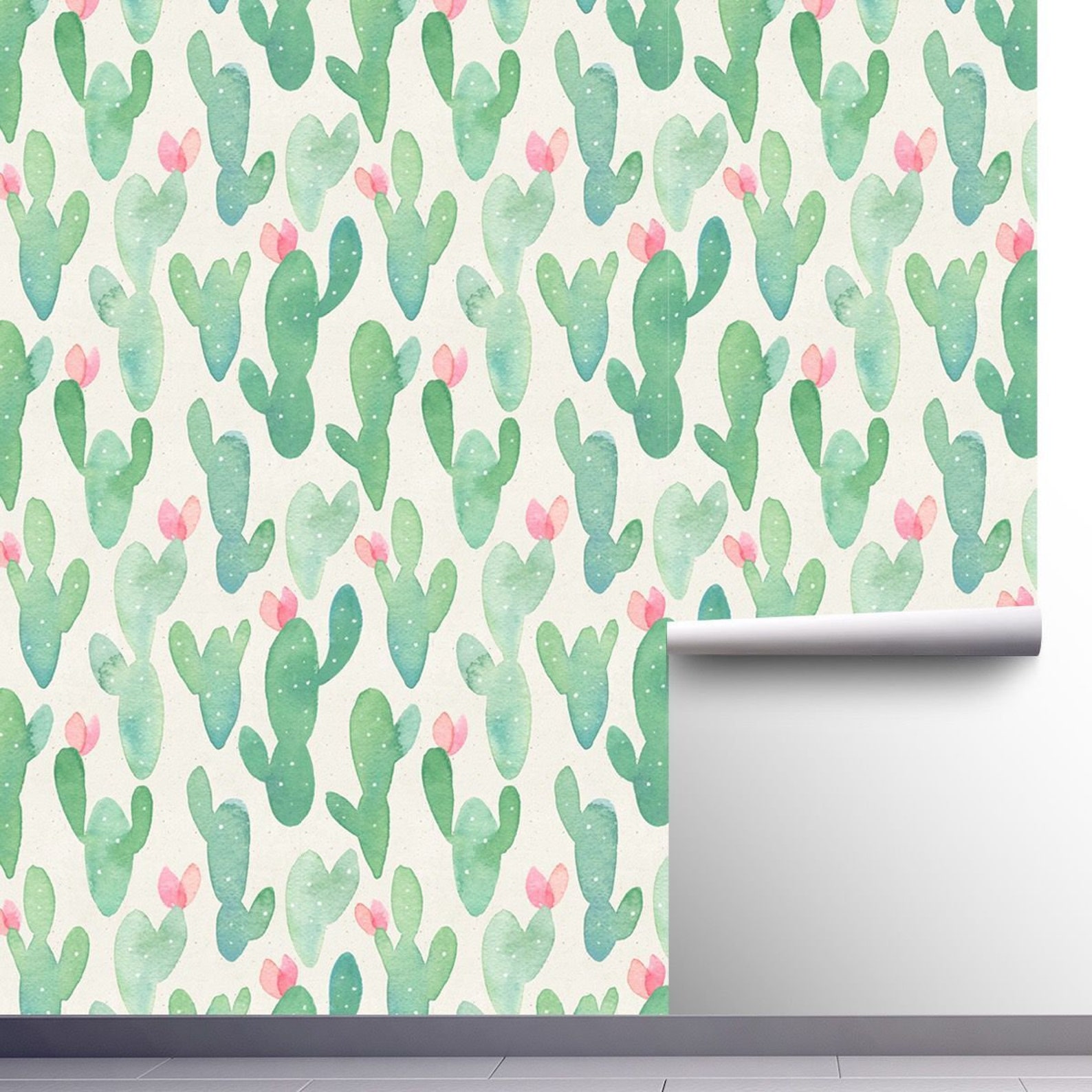Plant Cactus Wallpaper Plant Cactus Mural Peel and Stick Etsy
