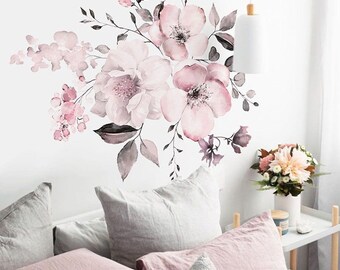 Flower Wall Decal Peony decals for bedroom baby room Peonies Decal Mixed Watercolor Peony Wall Stickers - Peel and Stick Removable Stickers