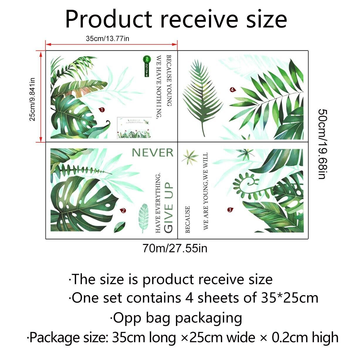 Groene bladeren met citaten muur sticker blad planten Muur