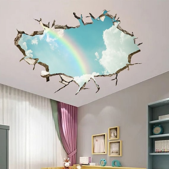 Wolken Wandtattoo, Loch in der 3d Effekt Nachthimmel Wandsticker, Wandtattoo, Broken Decke Wand 3d Wall 3d 3D Wallpaper Effekt