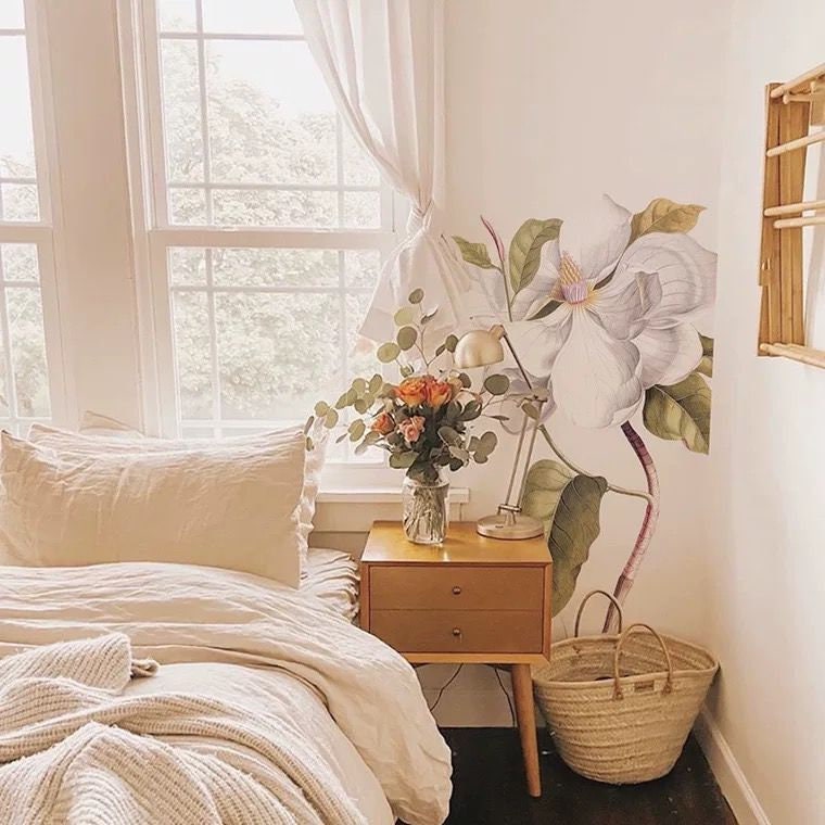 Retro Large White Flower Stickers Plant Orchid Wall Stickers Etsy