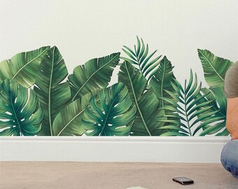 SALE-Plant Big Leaf Wall Sticker Tropical Rainforest Banana Leaf Decal Green Leaf Wall Sticker DIY Bedroom Living Room Glass Sticker