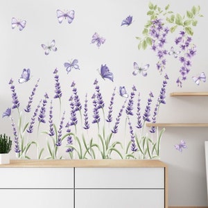 Romantic Purple Lavender Decal Plant Sticker Lavender Butterfly Wall Sticker Wall Decal Bathroom Sticker Glass Sticker Door Decal