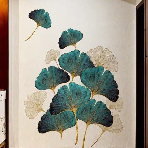 Green Ginkgo Leaf Flowers Wall Stickers Sofa Bedroom Room Etsy