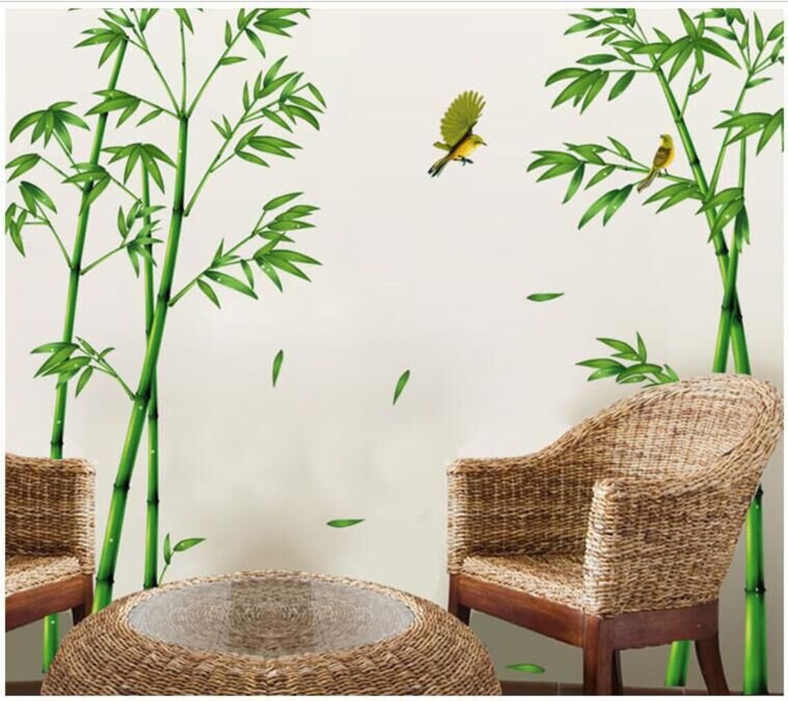 Bamboo and Bird Wall Stickers, Bamboo Wall Stickers, Bird Stickers, Living Room Bedroom Decals