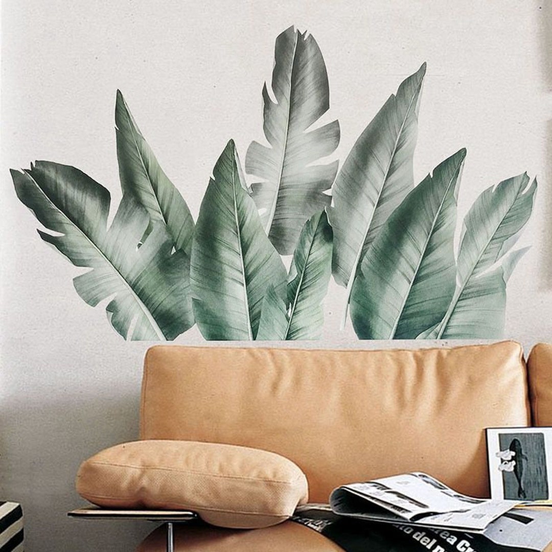 Green Leaf Wall Decal Palm Leaf Wall Stickerbanana Leaf Wall Etsy