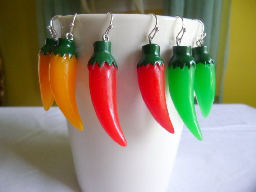 Red Hot Chili Pepper Earrings Green Chili Pepper Earrings Etsy España
