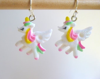 Unicorn Earrings, All Girls love Unicorns, Unicorn Earrings, Little Girl Unicorn Earrings, Dangle or Stud or Screw-on Earrings, E240