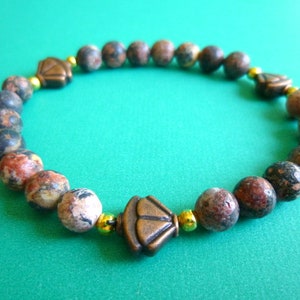 6mm Leopard Skin Jasper Bracelet with Gold Spacers, B211