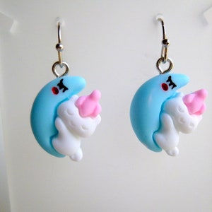 Cat Snoozing on Moon Dangle Earrings: Kitty Lover Gift, E428