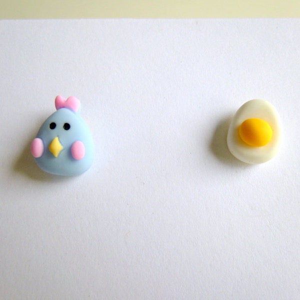 Chick and Egg Stud Earrings, Chicken Stud Earrings, Egg Stud Earrings, Mix and Match Stud Earrings, Hen and Egg Stud Earrings, E103