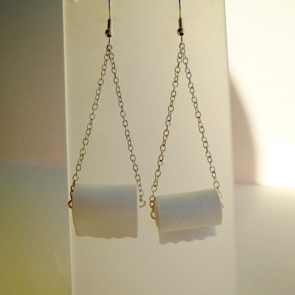 Fun Little Toilet Paper Rolls Dangle Earrings, Great Conversation Piece, Novelty T.P. Dangle Earrings, Gag Gift, E492