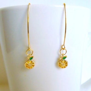 18K Gold Plated Lemon Dangle Earrings: Cubic Zirconia, Nickel Free, E88