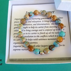 Imperial Jasper Beaded Bracelet, Spider Web Jasper Beaded Bracelet, Sea Sediment Jasper Beaded Bracelet, Multiple Colors to Choose, B250